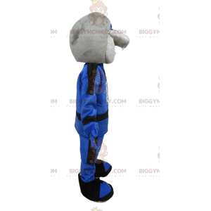 BIGGYMONKEY™ maskotdräkt av grå orm i blå outfit. orm kostym -