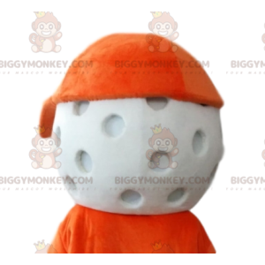 Golf Ball BIGGYMONKEY™ Mascot Costume head with orange cap. -