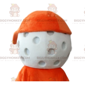Hlava kostýmu golfového míčku BIGGYMONKEY™ s oranžovou čepicí.