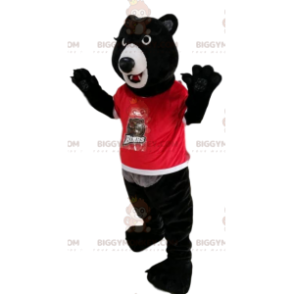 BIGGYMONKEY™ maskotkostume af sort bjørn i rød jersey. sort