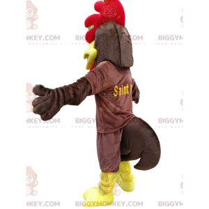 Brown chicken BIGGYMONKEY™ mascot costume, with a beautiful red