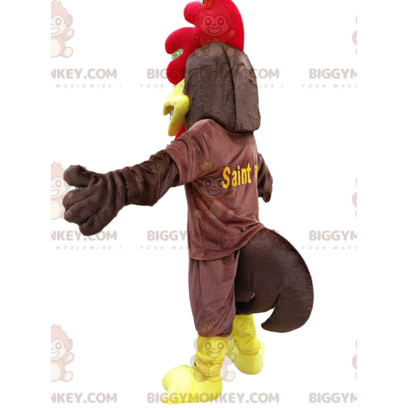Brown chicken BIGGYMONKEY™ mascot costume, with a beautiful red Brown chicken BIGGYMONKEY™ mascot costume, with a beautiful red