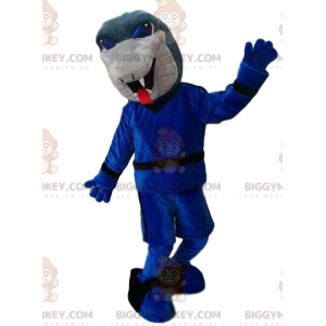 BIGGYMONKEY™ mascot costume of gray snake with blue set. -