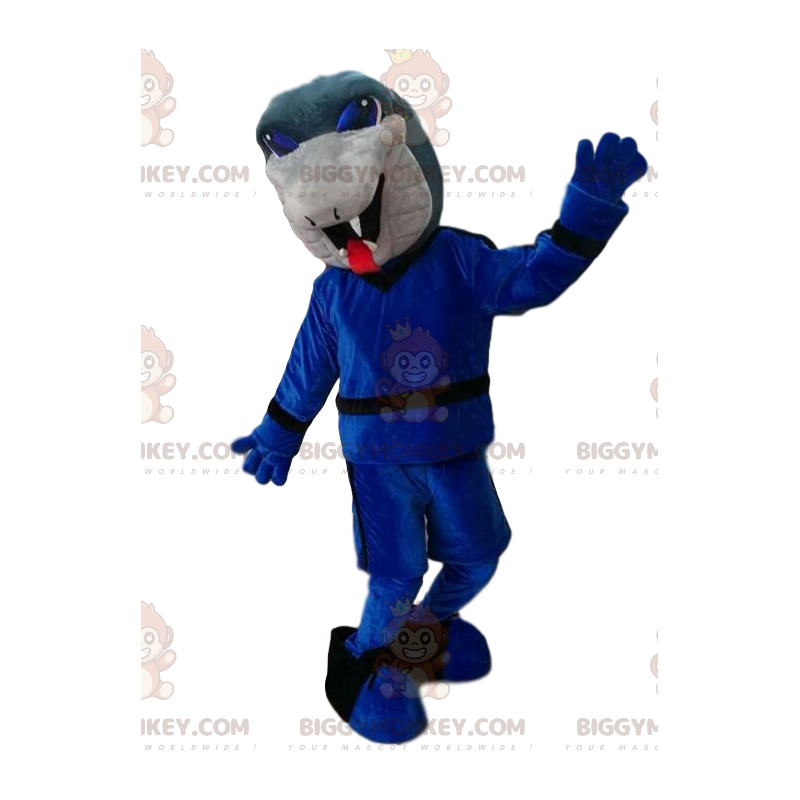 BIGGYMONKEY™ mascot costume of gray snake with blue set. -