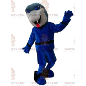 BIGGYMONKEY™ mascot costume of gray snake with blue set. -