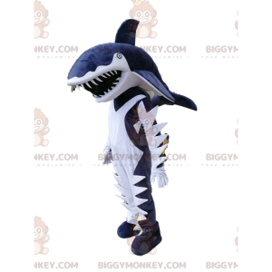 Impresionante disfraz de mascota de tiburón azul y blanco