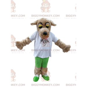BIGGYMONKEY™ mascot costume of touching beige dog with a white