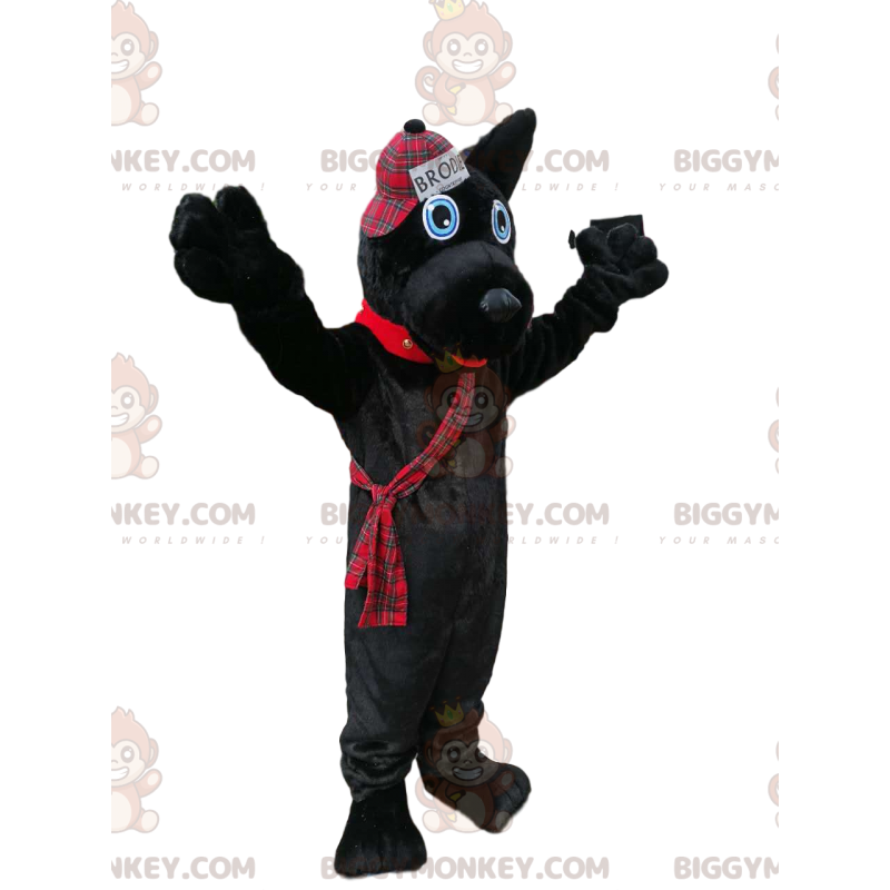 Black Dog BIGGYMONKEY™ Mascot Costume with Scottish Style Cap –