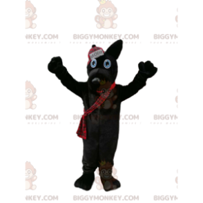 Kostým maskota černého psa BIGGYMONKEY™ s čepicí ve skotském