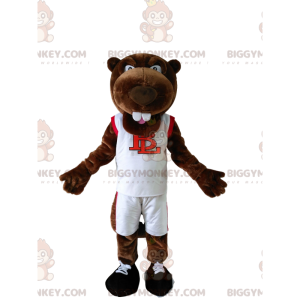 BIGGYMONKEY™ Mascot Costume Brown Beaver In White Sportswear -