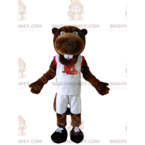  BIGGYMONKEY™ Costume da mascotte Castoro marrone in abbigliamento sportivo bianco - Animali della foresta - BiggyMonkey.com