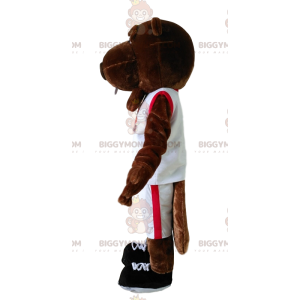 BIGGYMONKEY™ mascottekostuum bruine bever in witte sportkleding