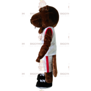 Kostým maskota BIGGYMONKEY™ Hnědý bobr v bílém sportovním