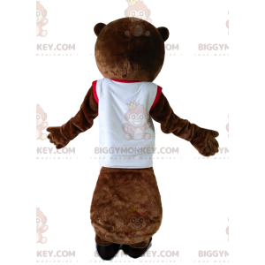 BIGGYMONKEY™ Costume da mascotte Castoro marrone in abbigliamento sportivo bianco - Animali della foresta - BiggyMonkey.com