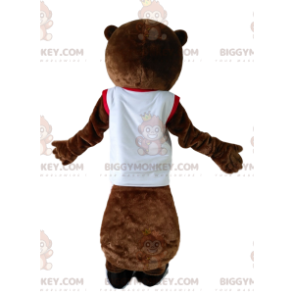 Kostým maskota BIGGYMONKEY™ Hnědý bobr v bílém sportovním