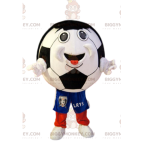 Traje de mascote BIGGYMONKEY™ com bola de futebol sorridente e
