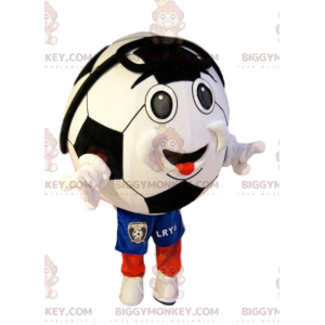  BIGGYMONKEY™ Costume da mascotte Pallone da calcio sorridente in pantaloncini blu - Mascotte di oggetti - BiggyMonkey.com
