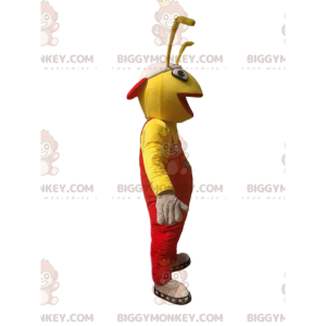 BIGGYMONKEY™ mascottekostuum van gele mier in rode overall.