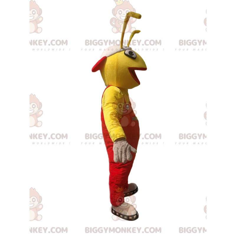 BIGGYMONKEY™ Mascot Costume of Yellow Ant in Red Overalls. ant