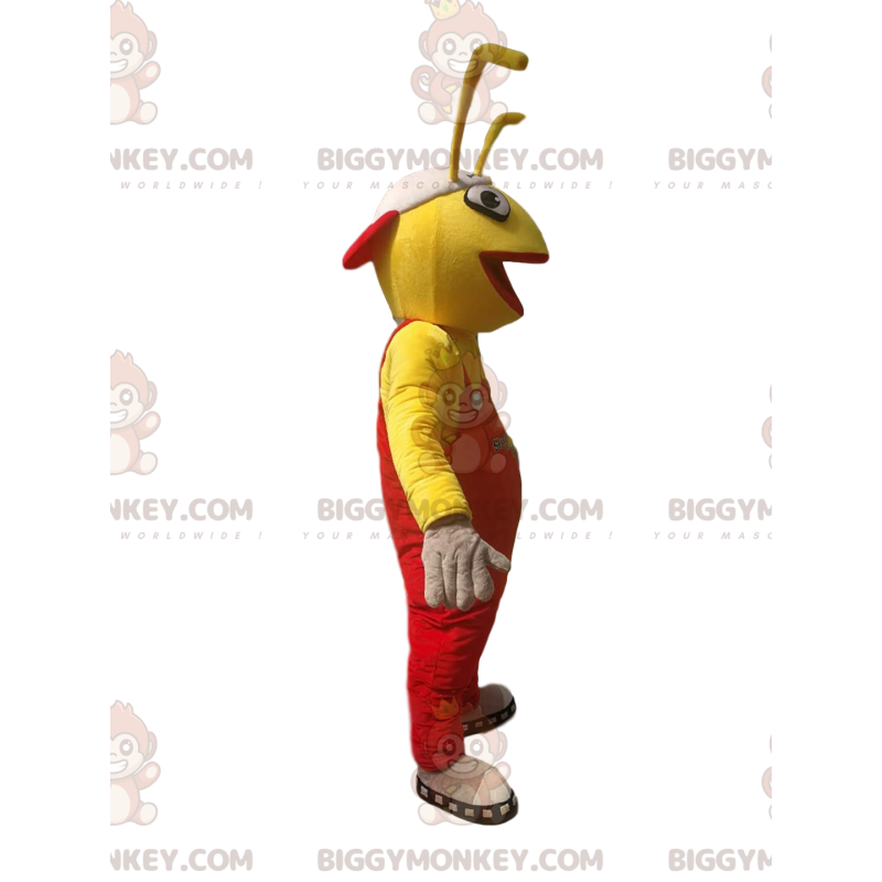 BIGGYMONKEY™ Maskottchen-Kostüm der gelben Ameise im roten BIGGYMONKEY™ Maskottchen-Kostüm der gelben Ameise im roten
