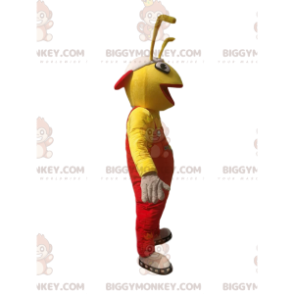 Στολή μασκότ BIGGYMONKEY™ με κίτρινο μυρμήγκι με κόκκινη φόρμα.