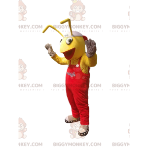 BIGGYMONKEY™ Mascot Costume of Yellow Ant in Red Overalls. ant