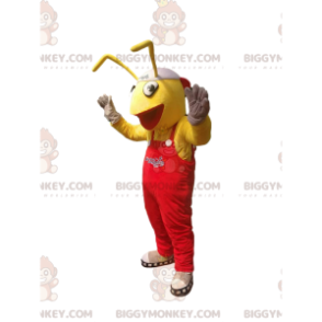 BIGGYMONKEY™ Mascot Costume of Yellow Ant in Red Overalls. ant
