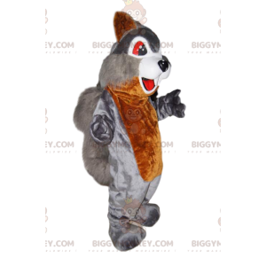 BIGGYMONKEY™ maskotkostume af gråt og brunt egern, med røde