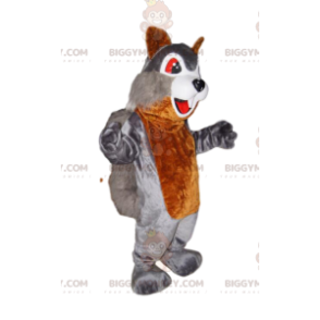 Traje de mascote BIGGYMONKEY™ de esquilo cinza e marrom, com