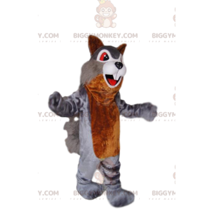 Traje de mascote BIGGYMONKEY™ de esquilo cinza e marrom, com