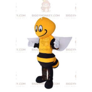 BIGGYMONKEY™ mascottekostuum zwart en gele bij, met witte