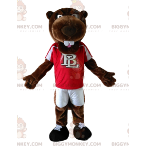 Costume de mascotte BIGGYMONKEY™ de castor marron avec un