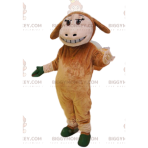 Kostým maskota hnědé ovce BIGGYMONKEY™ s roztomilým úsměvem. –