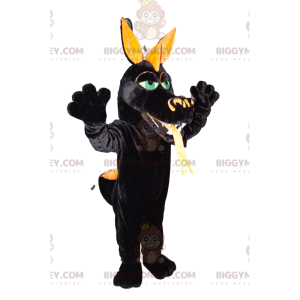 BIGGYMONKEY™ costume da mascotte di drago nero, con occhi