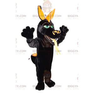 BIGGYMONKEY™ maskotdräkt av svart drake, med gröna ögon. drak