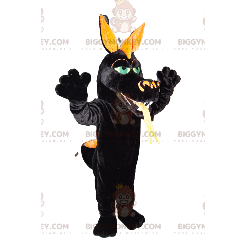BIGGYMONKEY™ mascot costume of black dragon, with green eyes. BIGGYMONKEY™ mascot costume of black dragon, with green eyes.