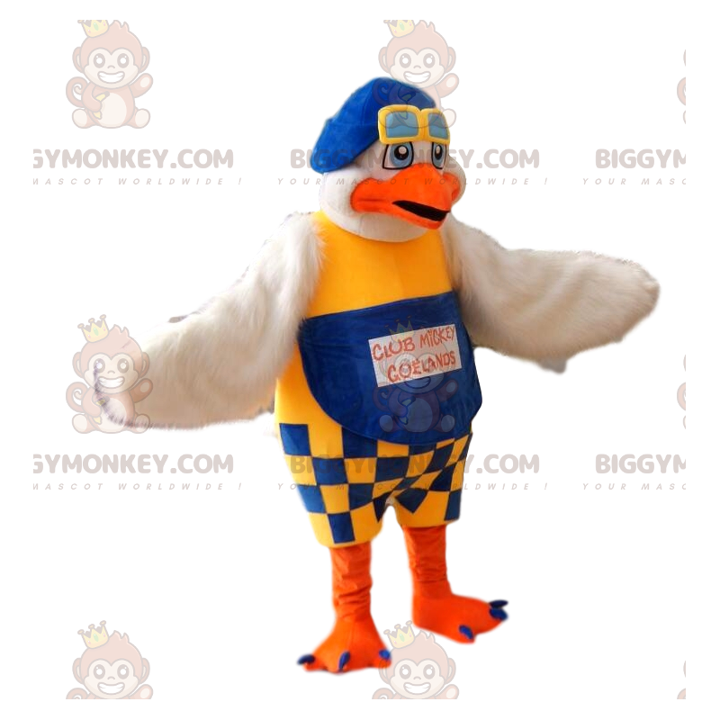 Seagull BIGGYMONKEY™ maskottiasu sinisillä ja keltaisilla Seagull BIGGYMONKEY™ maskottiasu sinisillä ja keltaisilla
