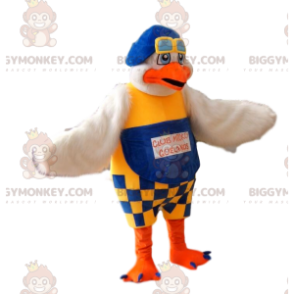 Fato de mascote Seagull BIGGYMONKEY™ com macacão azul e
