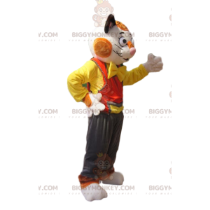 BIGGYMONKEY™ Λευκή και τζίντζερ στολή μασκότ γάτας με καφέ