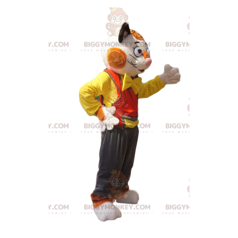 BIGGYMONKEY™ Costume da mascotte gatto bianco e zenzero con BIGGYMONKEY™ Costume da mascotte gatto bianco e zenzero con