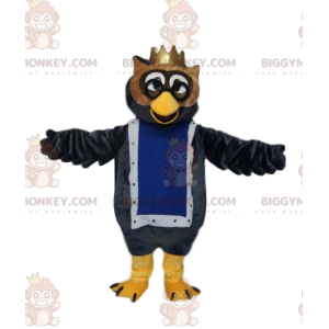 Fato de mascote BIGGYMONKEY™ de corujas com uma coroa dourada.
