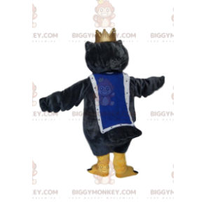 Fato de mascote BIGGYMONKEY™ de corujas com uma coroa dourada.