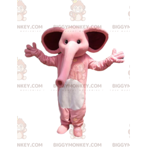 BIGGYMONKEY™ maskotkostume af en lyserød elefant med en enorm