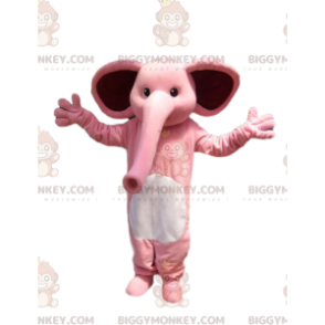  Fato de mascote BIGGYMONKEY™ de elefante cor-de-rosa, com uma tromba enorme. - Mascotes de elefante - BiggyMonkey.com