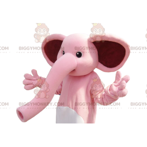  Fato de mascote BIGGYMONKEY™ de elefante cor-de-rosa, com uma tromba enorme. - Mascotes de elefante - BiggyMonkey.com