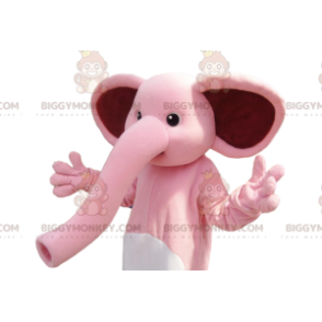  Fato de mascote BIGGYMONKEY™ de elefante cor-de-rosa, com uma tromba enorme. - Mascotes de elefante - BiggyMonkey.com