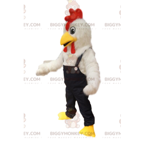  Hvid kylling BIGGYMONKEY™ maskotkostume med denim overalls. - Hens maskot - haner - høns - BIGGYMONKEY_012845 - BiggyMonkey.com