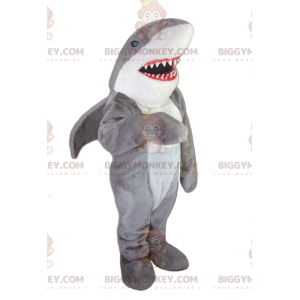 Big Teeth Gray and White Shark BIGGYMONKEY™ Mascot Costume -