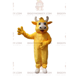 Costume da mascotte BIGGYMONKEY™ di mucca gialla super allegra.