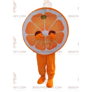 Halv orange BIGGYMONKEY™ maskotkostume. Halvt orange kostume -